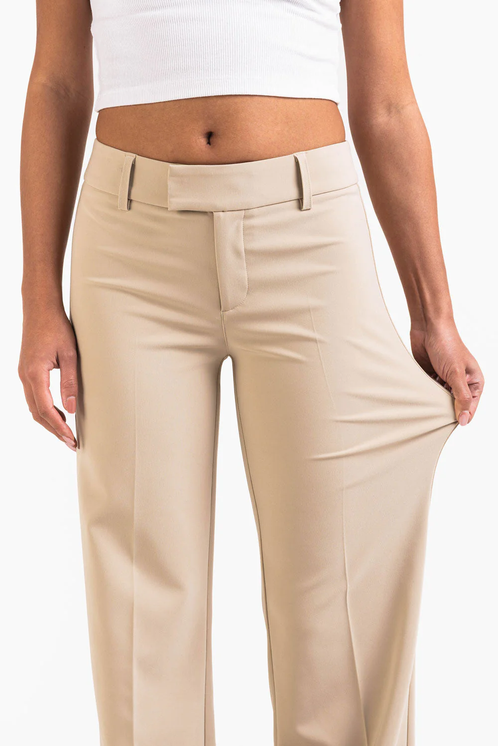 Ava 02Mid Flared Dressbukser - Light Beige - Image 4