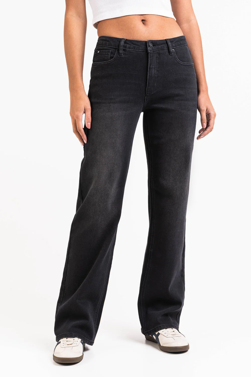 Dina 02Mid Rette Jeans - Washed Black