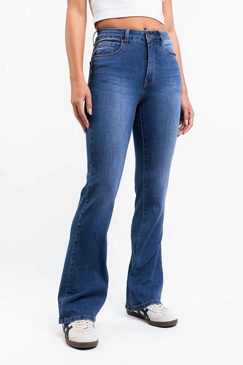 Ingrid 02High Flared Jeans - Mid Blue - Image 3