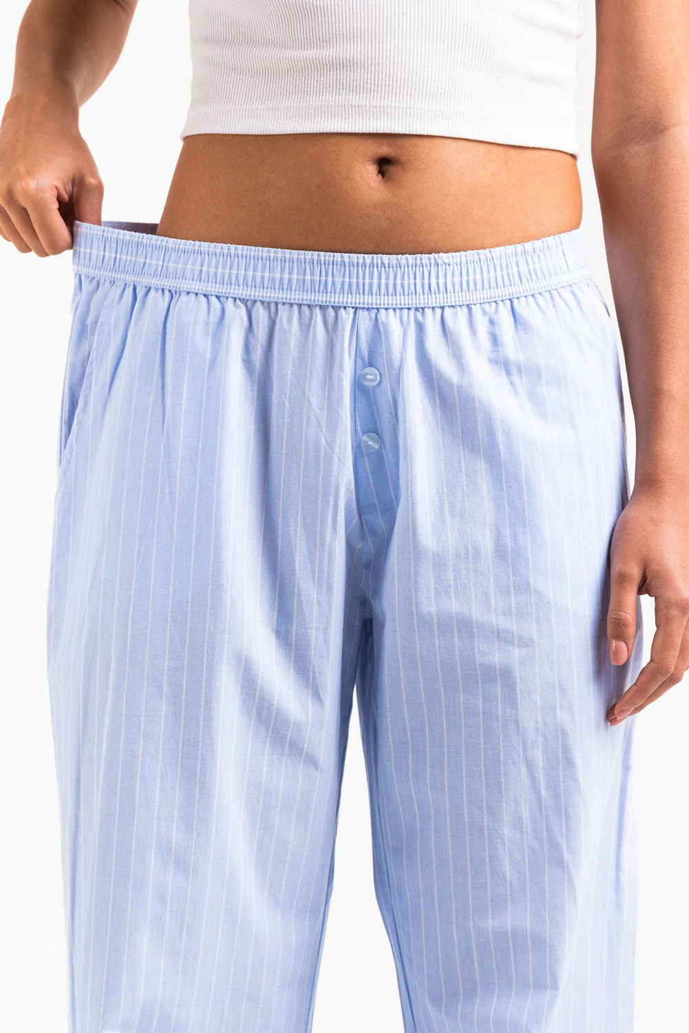 Mandy 01Mid Vide Loungebukser - Light Blue Striped - Image 5