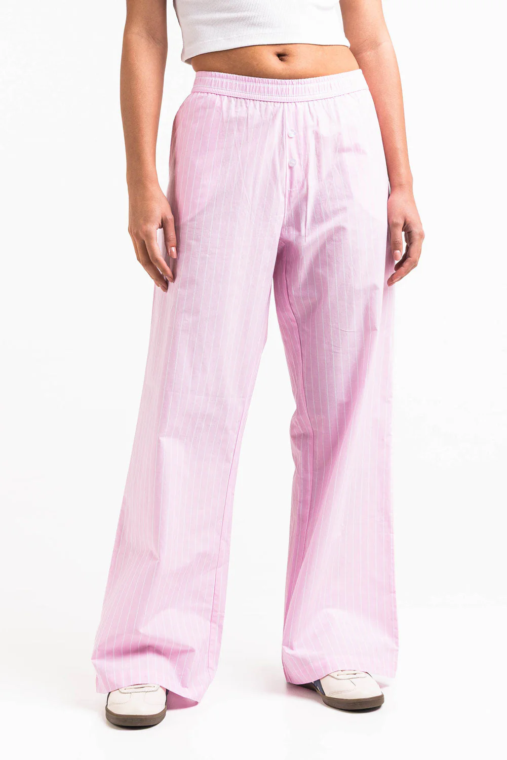 Mandy 01Mid Vide Loungebukser - Pink Striped - Image 4