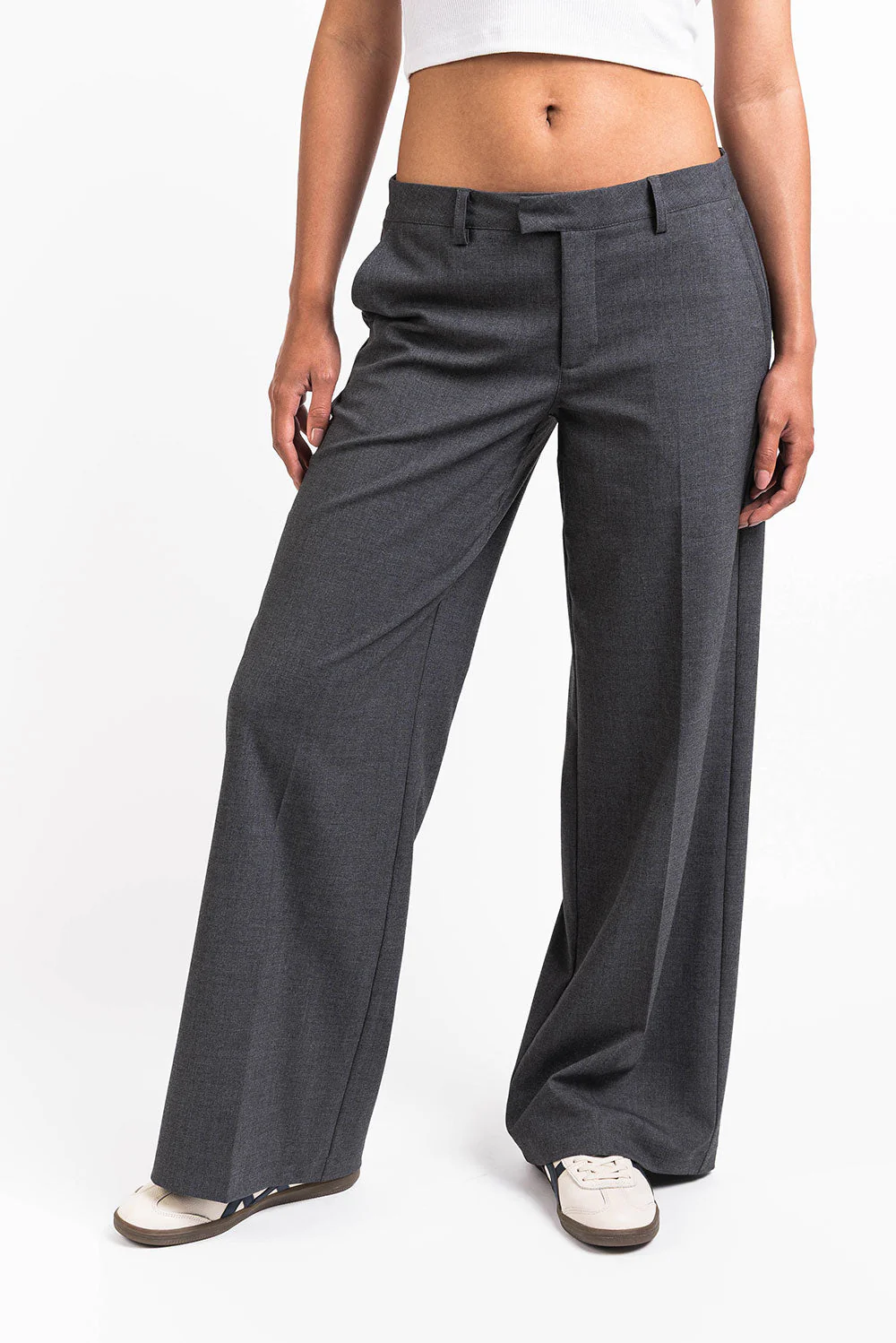 Thilde 01Low Vide Dressbukser - Dark Grey Melange